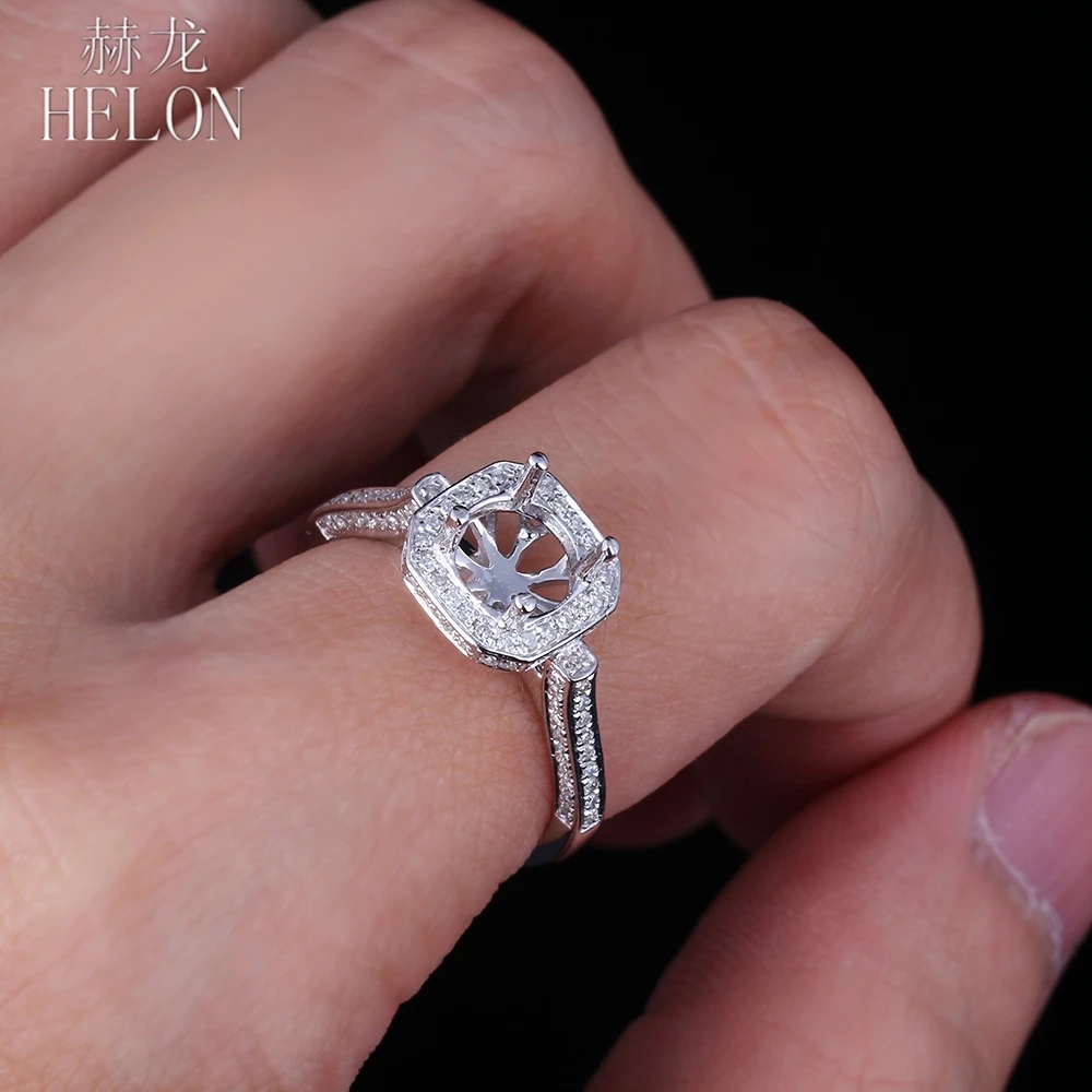 

HELON 6.5mm Round Semi mount Ring Setting Solid 14K White Gold Engagement Wedding Natural Diamonds Ring Women Romantic Jewelry