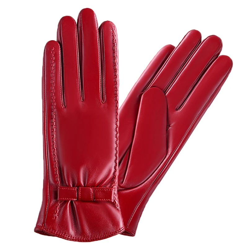 

Genuine leather gloves women's fashion gloves winter add velvet thicken warm telefingers gloves touch screen sheepskin gloves068