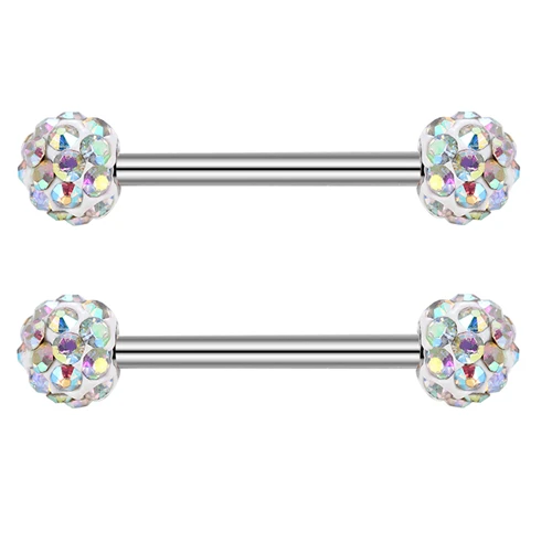 AB cz silver GAGABODY 1 Pair 14G 6 Pairs Nipple Rings Tongue Barbell Crystal Ball Disco Bar 9/16 Inch Silver Nipple Body Piercing 14mm - Окраска металла: AB cz silver
