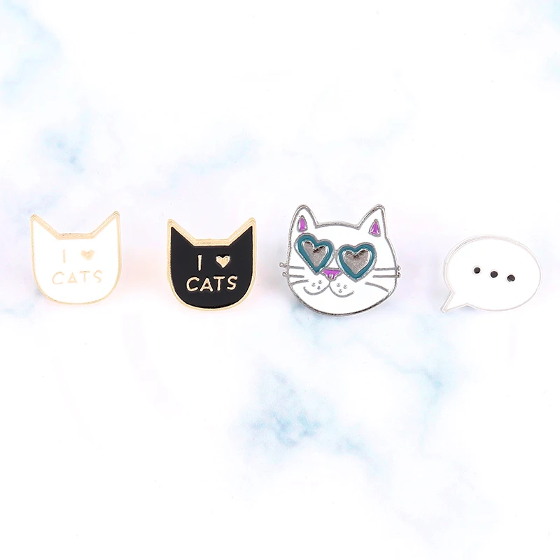 Black Cat White I LOVE CATS Brooch Collar Pins Fashion Jewelry Lover Gifts | Украшения и аксессуары
