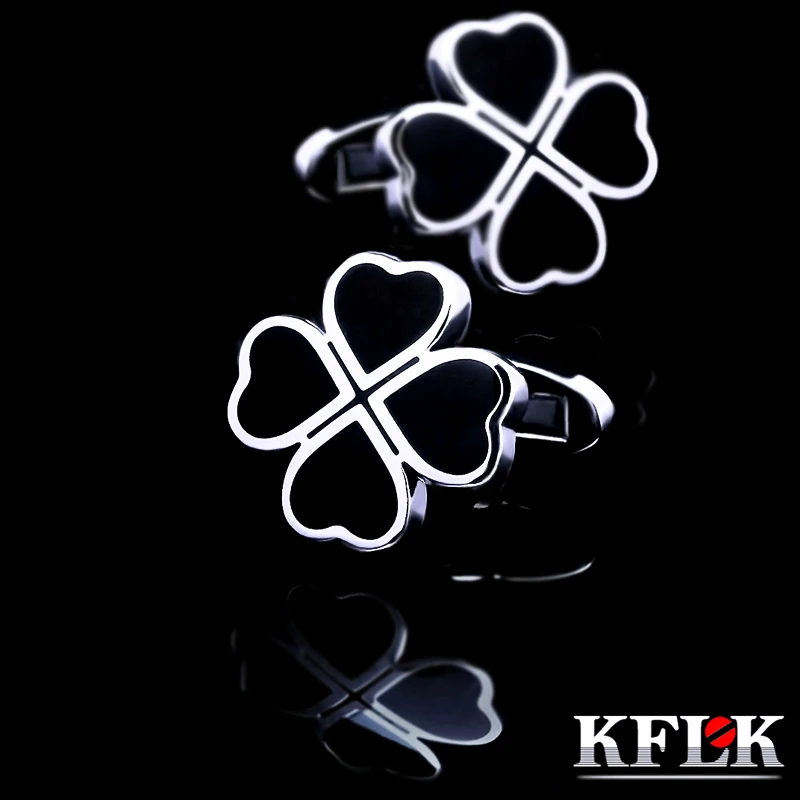 

KFLK 2020 shirt cufflinks for mens Brand cuff buttons Clover cuff links Black gemelos High Quality abotoaduras Designer Jewelry