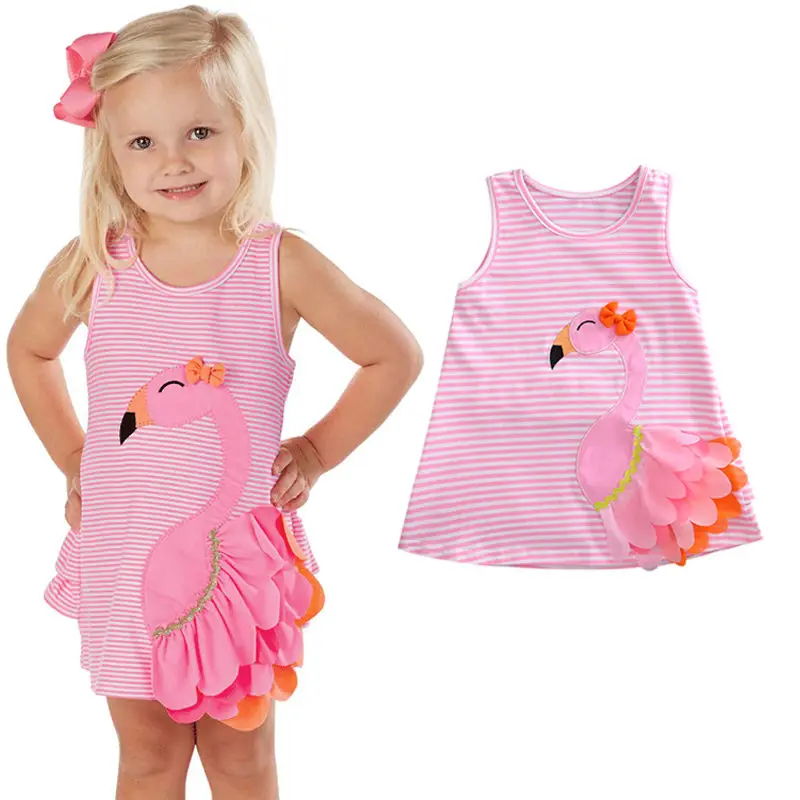 Summer Fashion Sweet Lovely Infant Baby Girls Dress Sleeveless O-Neck Pink Striped Swan A-Line Knee-Length | Детская одежда и