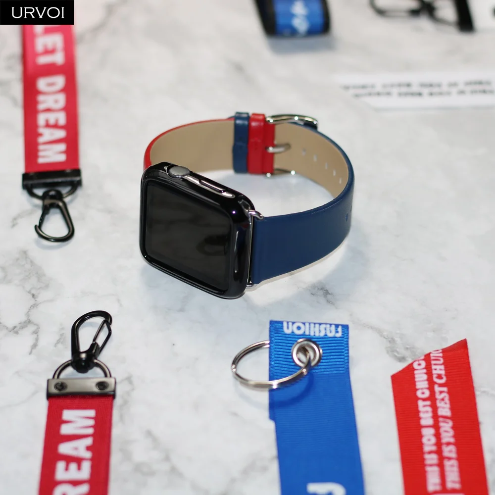 Ремешок URVOI для apple watch series 6 5 4 3 2 1 SE двойной цвет ремешок из натуральной кожи iwatch