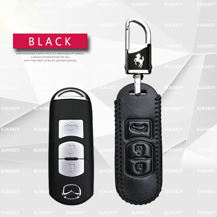 KUKAKEY случае ключевой для автомобиля Mazda 3 5 6 8 CX5 CX7 CX9 M6 GT из натуральной кожи дистанционного смарт-держатель для ключей на сумку для Mazda M2 M3 - Название цвета: 3 Button Black