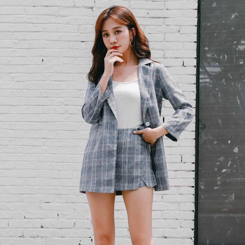Комплект из 2 предметов женские клетчатые костюмы с укороченными брюками