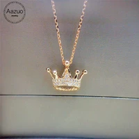 aazuo real 18k rose gold real diamond ij si micro paved crown pendent necklace gifted for women engagement wedding link chain