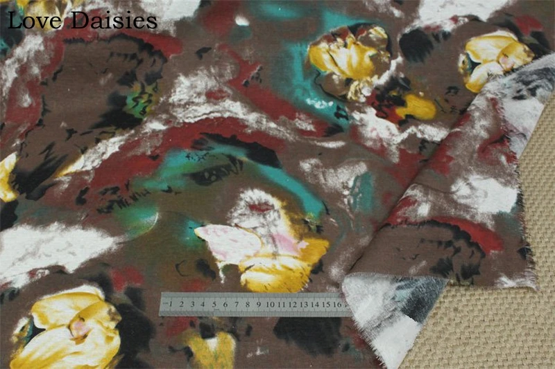 Cotton/Linen BROWN Retro Shading Style Printing Yellow Dark Red Blue Fabrics for Tablecloth Curtain Apparel Dress Handwork Craft | Дом и сад