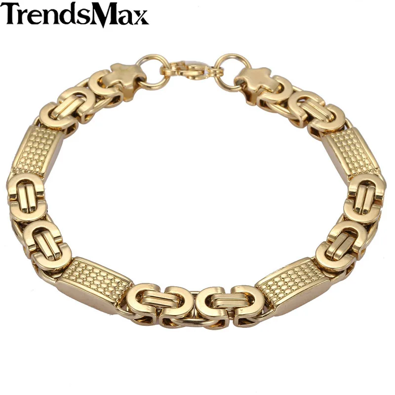 Trendsmax настроить любую длину 8 мм Золотой Цвет Плоский византийский звено из нержавеющей стали ожерелье мужской браслет-цепь KN275 KB403
