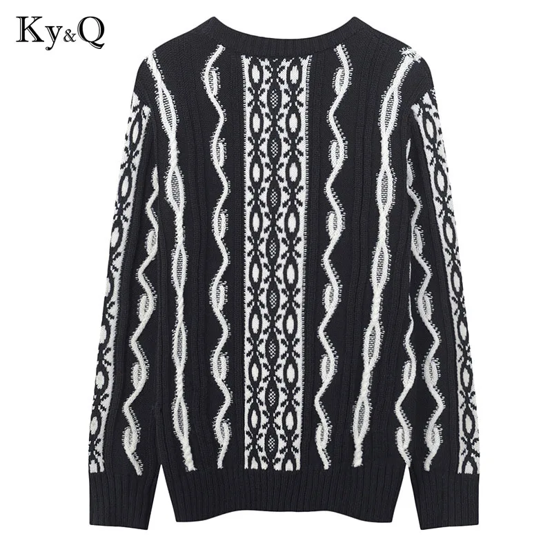 2020 Runway Winter Black Sweater and Pullovers Women Vintage Long Sleeve Female Lady's Striped Cashmere Jumper Clothes Tops | Женская