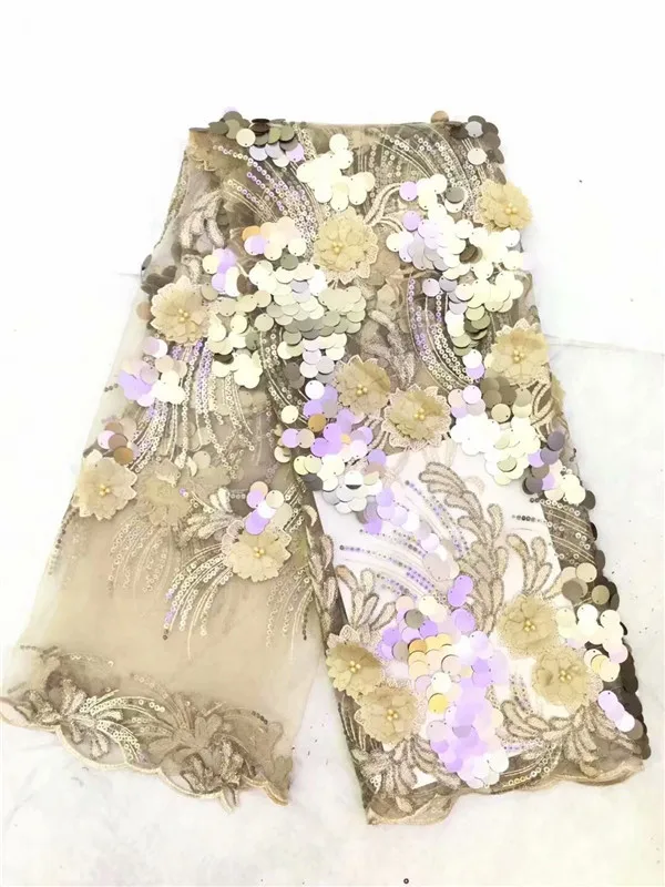 2018 high quality lilac yellow French net lace fabric 3D flowers African tulle with beads for party | Дом и сад