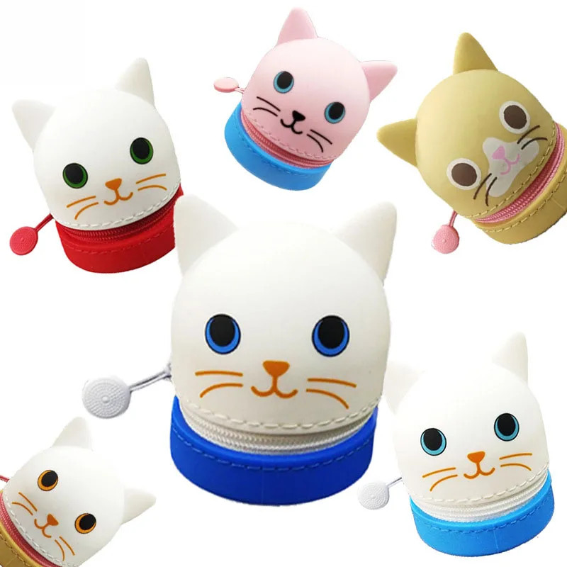 

BalleenShiny Silicone Lovely Cats Coin Purse Creative Mini Keys Card Candy Storage Bags Zipper Portable Lady Kids Gadgets Bags