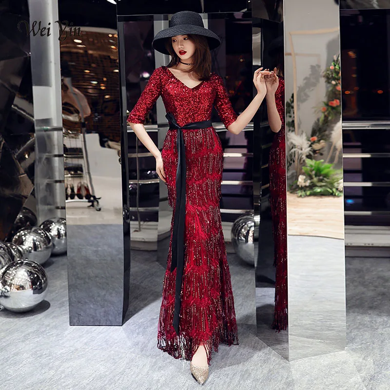 

Женское вечернее платье-Русалка wei yin, длинное платье с V-образным вырезом, роскошное винно-красное формальное платье для вечеринки, WY1592, нови...