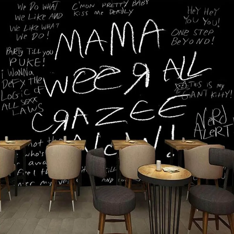 3D Фото Обои Черный Белый Английский росписи бар кофейня фон настенная бумага на