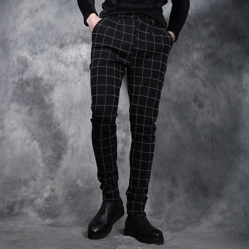 2017 новые мужские шаровары модные индивидуальные клетчатые облегающие брюки