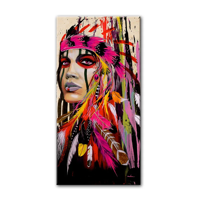 MD5470 Красочные Tatoo женские граффити уличные стены искусство абстрактные современные африканские перья девушка портрет Холст Картина маслом для гостиной - Цвет: MD5470