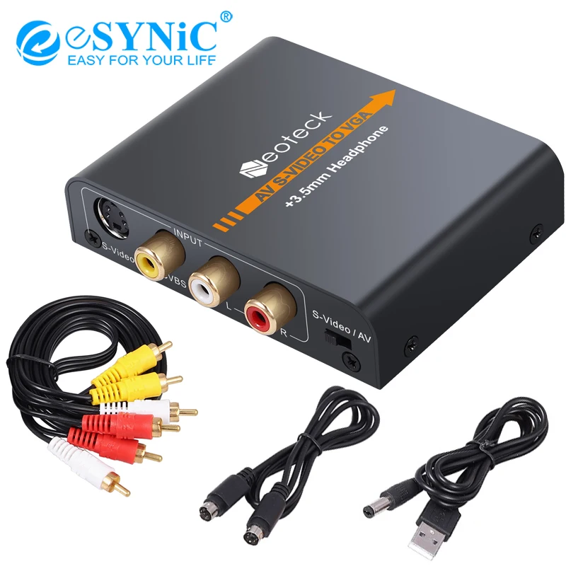 ESYNiC 3RCA 3 5 мм аудио конвертер для плеера PC проектор 720 P/1080 P AV S Video To VGA адаптер