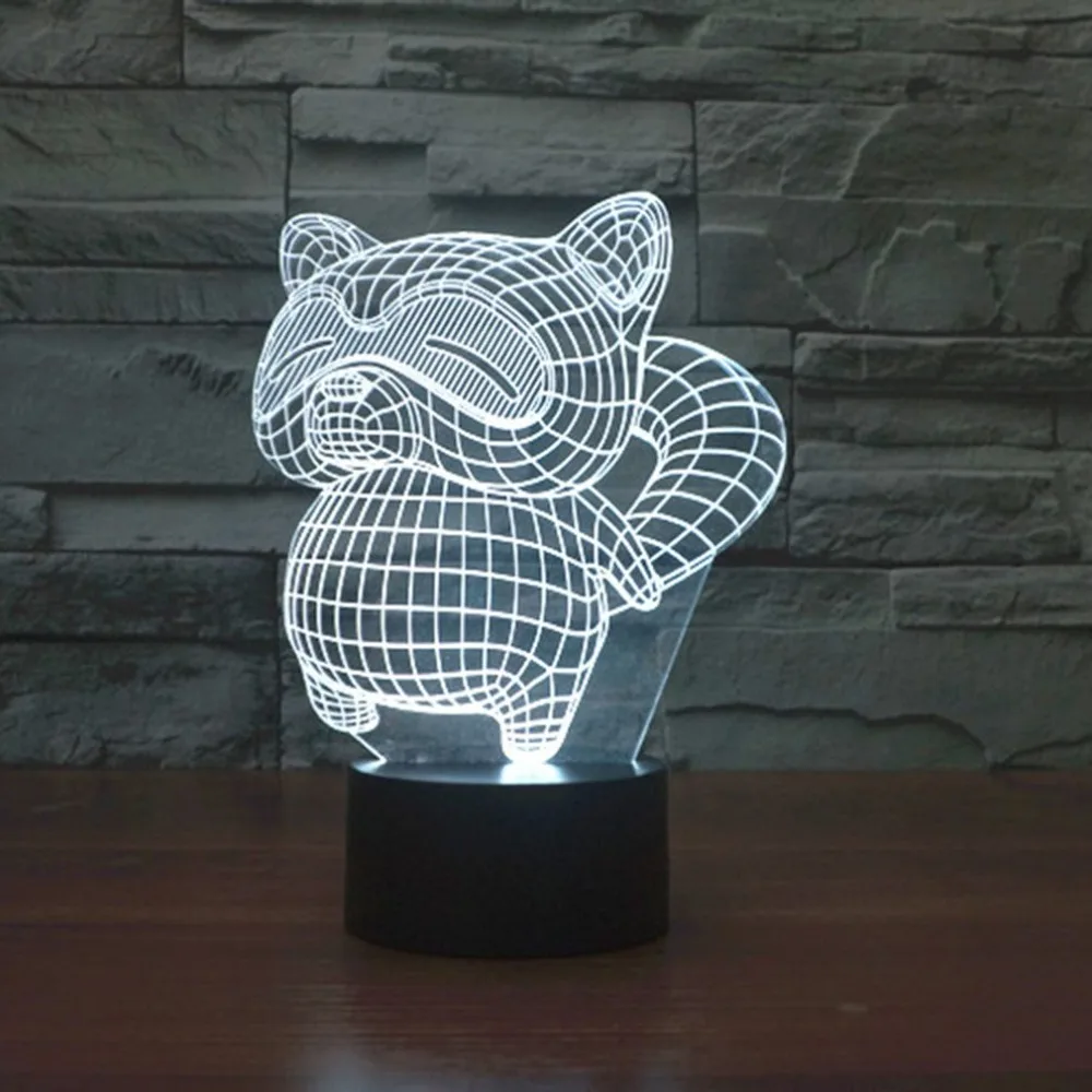 Енот творческий 3D светодио дный красочные led Vision подарок атмосфера настольная