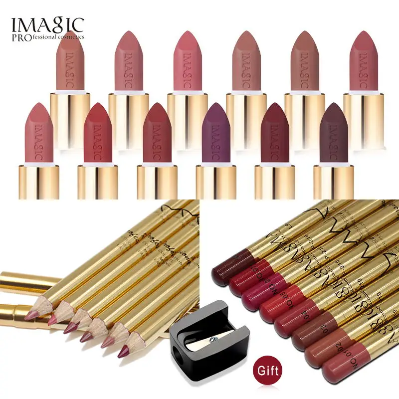 

IMAGIC new 12 color lip makeup cream lipstick waterproof lasting light color sexy red lipstick beauty matte eyeliner lipstick