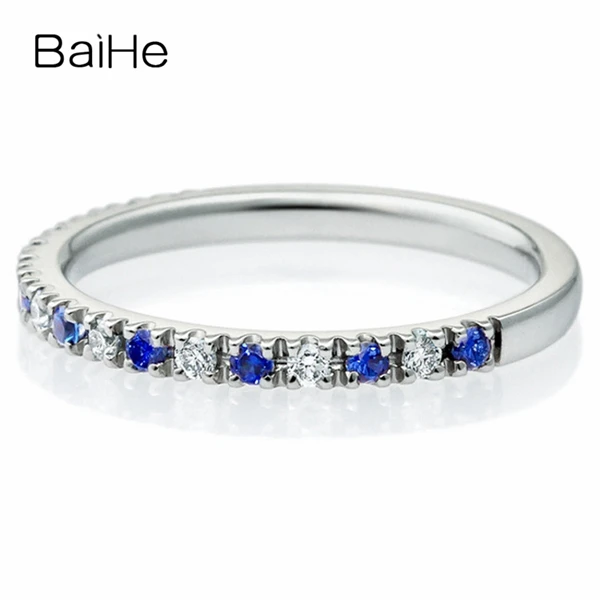 BAIHE Твердое 14 к белое золото(AU585) 0.10ct H/SI круглые натуральные бриллианты и сапфиры ювелирные украшения Обручальное кольцо подарок для женщин и мужчин кольцо