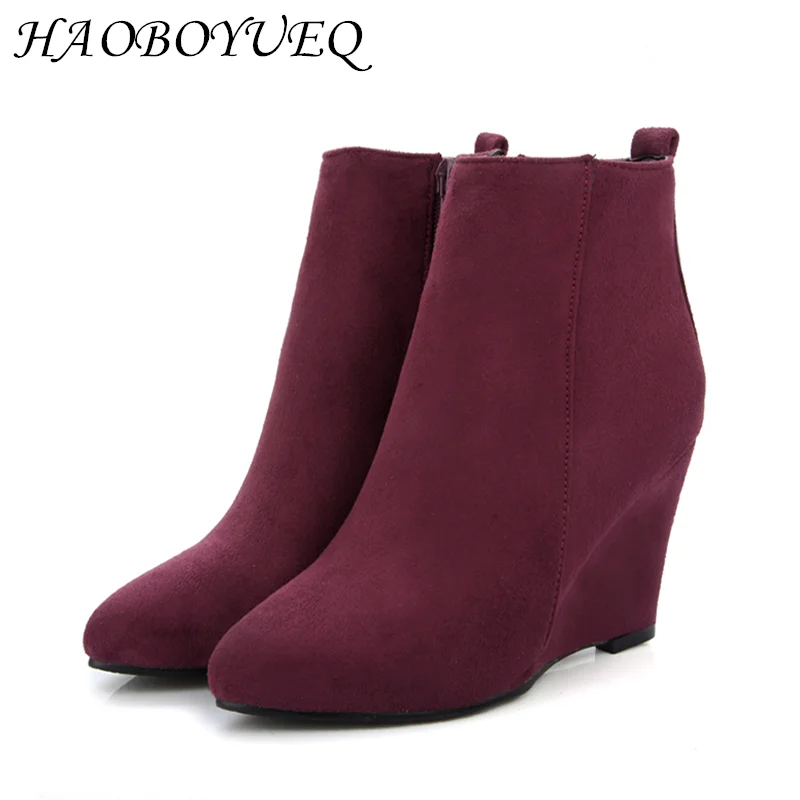 Осенне-зимняя обувь пикантные Для женщин сапоги на танкетке высоком каблуке