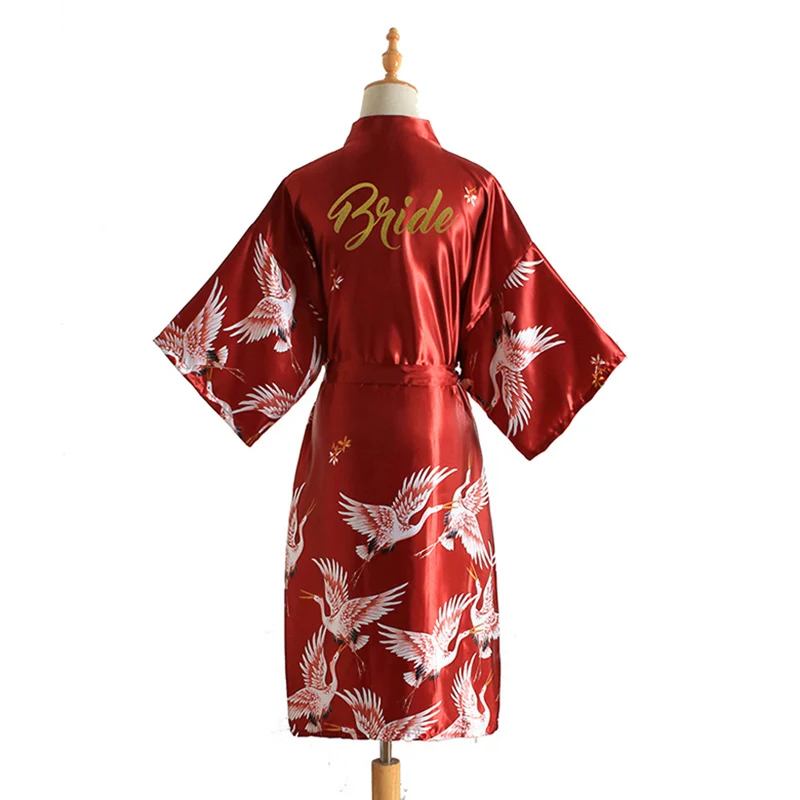 

BZEL Bride Robes Dressing Gown For Women Wedding Robe Crane Pattern Bath Robe Silk Satin Kimono Sleepwear For Woman Nightshirt