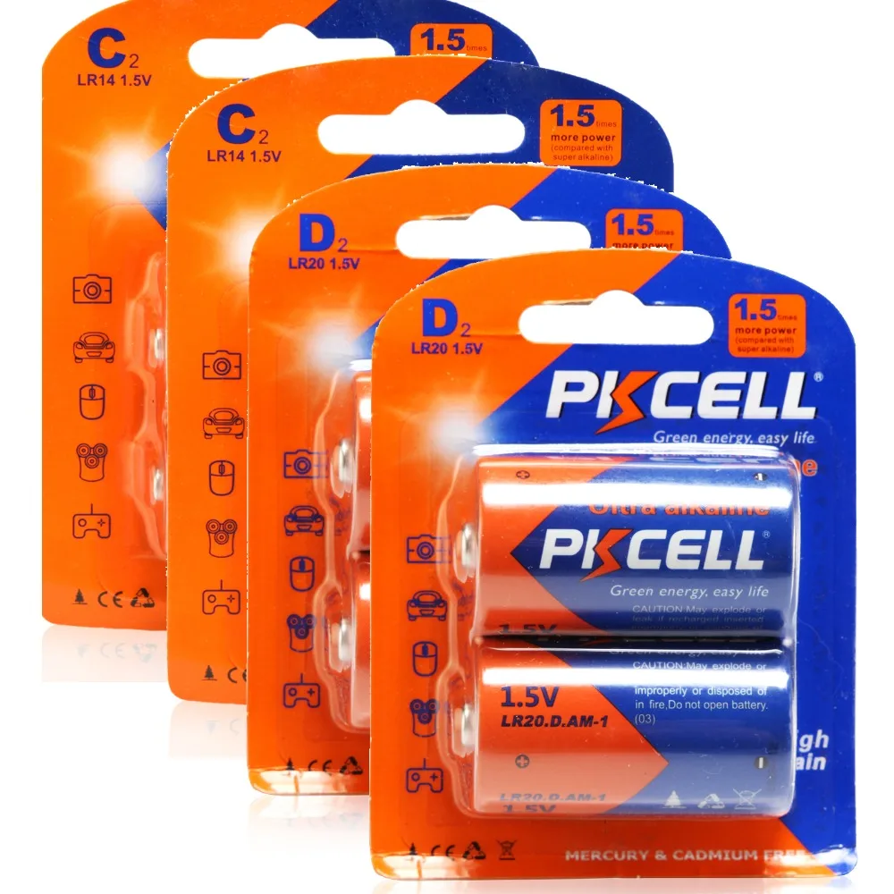 8 ячеек/4 карты щелочные батарейки PKCELL 1 5 В 4 ячейки LR14 с размером батареи + LR20 D