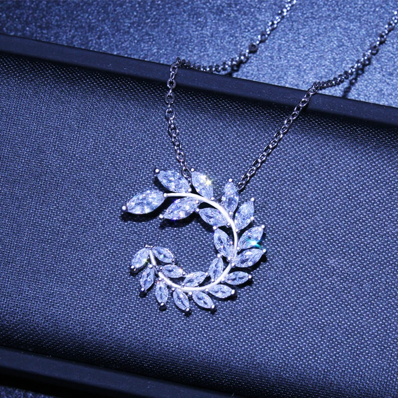Посеребренный Посеребренные Цепочки и ожерелья Jewelry Для женщин Свадебная мода Оливковая ветвь CZ Кристалл Камень циркон кулон Цепочки и ожерелья подарок на день матери - Окраска металла: Посеребренный