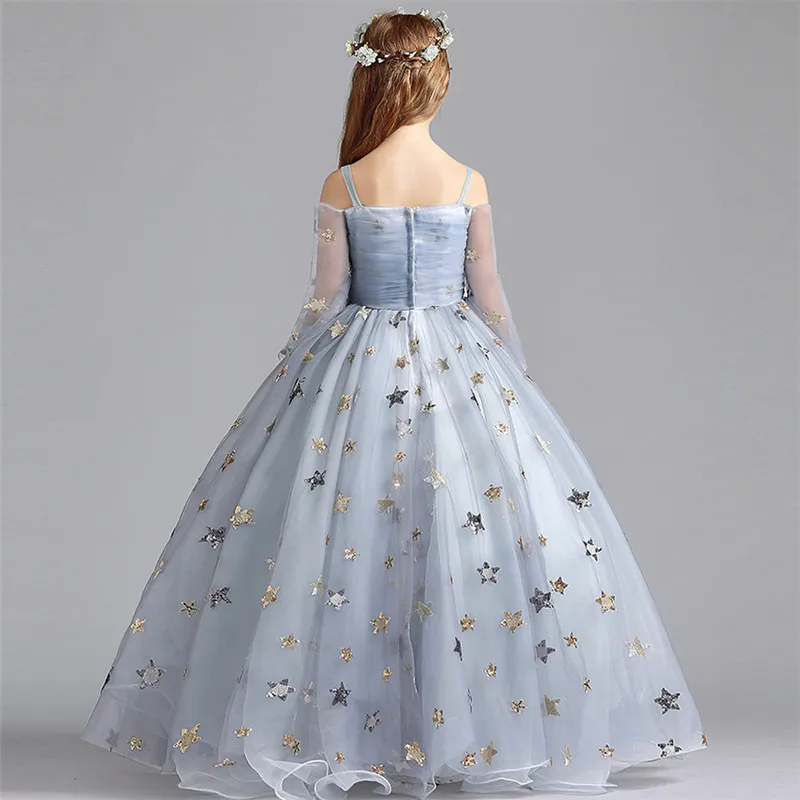 

Spring Summer New Children Girls Gorgeous Birthday Evening Party Princess Mesh Dress Kids Model Show Host Piano Pageant Dress