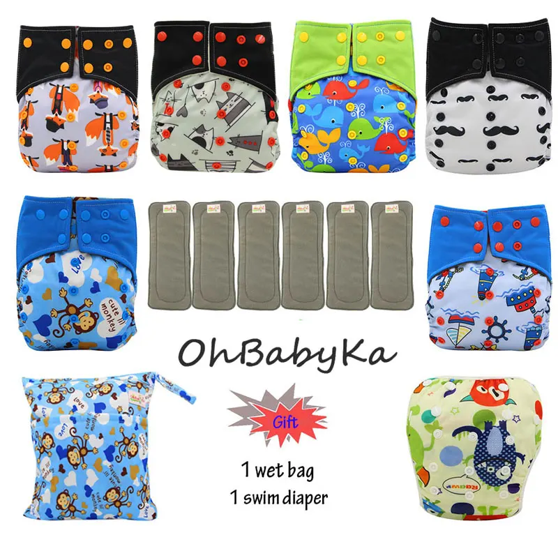 Детские тканевые подгузники OhBabyKa многоразовые из бамбукового угля с карманом AI2 +
