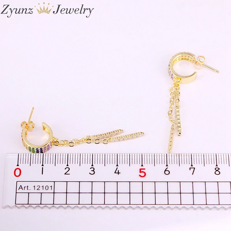 

5Pairs, Bohemia Tassel Earrings Mix Color Round Drop Earrings for Women Wedding Long chain tassel cz Earrings Jewelry Gift