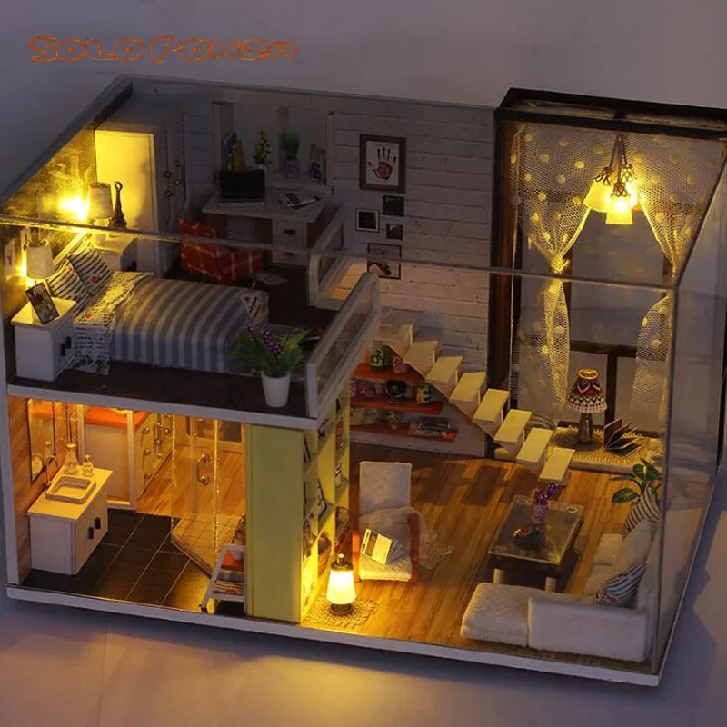 DIY Wooden House Miniaturas with Furniture Miniature Dollhouse Toys for Children Christmas and Birthday Gifts | Игрушки и хобби