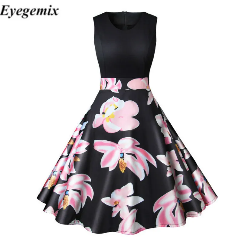 Платье 2019 модная женская элегантная булавка Цветочное платье в стиле ретро