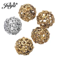 juya 20pcslot 12mm engrave hollow alloy beads ancient goldsilver color beads for women jewelry making supplies accessories