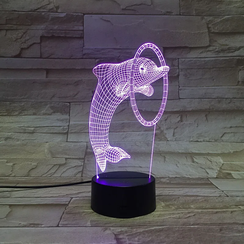 Животные Дельфин 3D лампа RGB LED USB настроение детский ночной Светильник