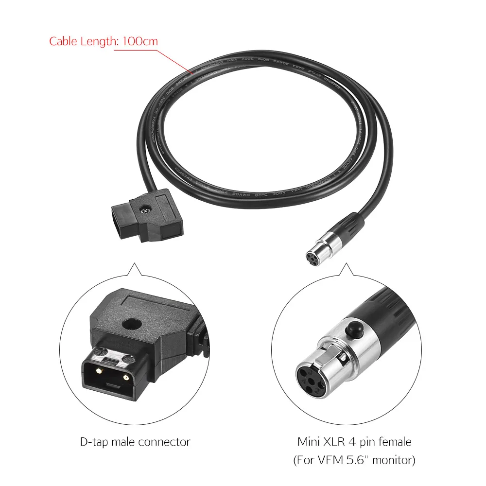 Andoer D Tap штекер (жестяным) Мини XLR 4 контактный кабель прямой шнур 100 см Длина для VFM 5