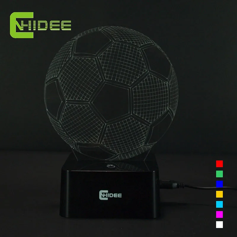 Cnhidee USB новинка семь цветов футбол 3D из светодиодов ночные огни настольные лампы в