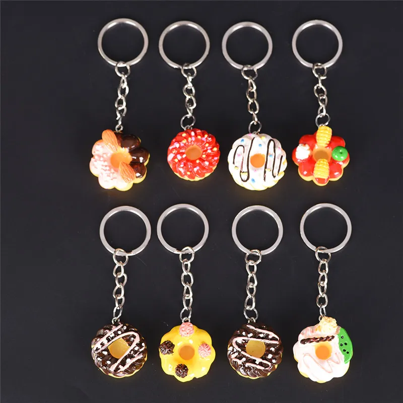 8 шт./компл. милый искусственный брелок для ключей из смолы Пончик торт женщин и