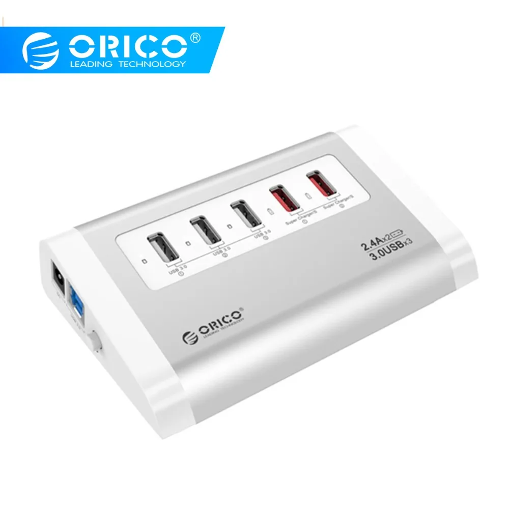 ORICO UH3C2-SV алюминиевый USB3.0 концентратор для ноутбука Настольный с 2 супер зарядными портами для мобильного телефона планшета-Серебристый