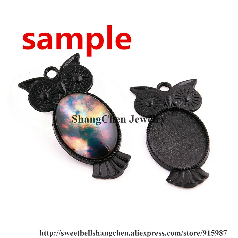

Sweet Bell 15pcs/lot black Metal Alloy owl 23*45mm(Fit 18*25mm dia) Oval Cabochon Pendant Settings 8B1316