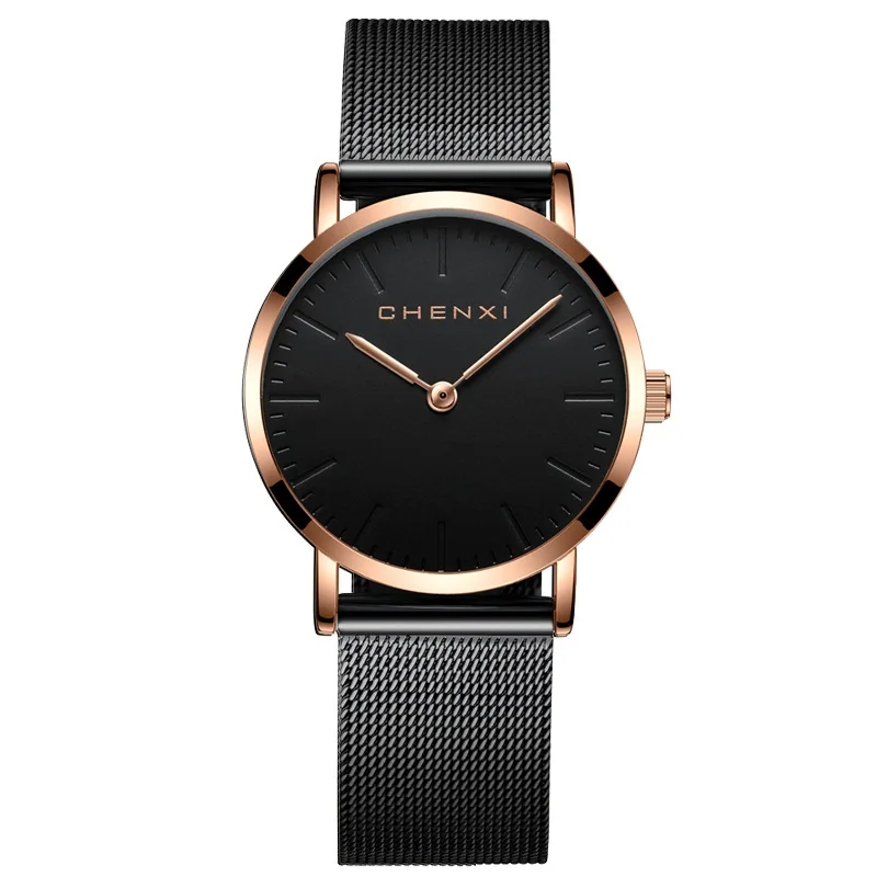 Women Black Gold CHENXI брендовые модные наручные часы для влюбленных, ЖЕНСКИЕ НАРЯДНЫЕ часы, женские кварцевые часы, мужские повседневные ультратонкие часы с сетчатым ремешком - Цвет: Women Black Gold