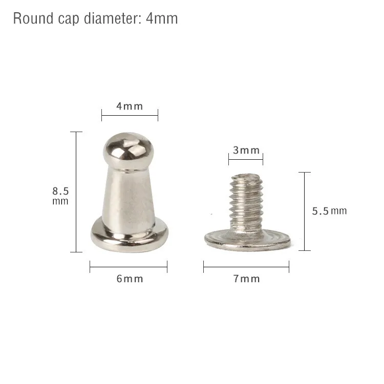Silver Monk Head 4mm 30 комплектов ручка из металлического сплава, винтовые заклепки, шпильки, поделки своими руками, кожаный ремешок для часов, круглая голова монаха, заклепки, шипы, декоративные пряжки для ногтей - Цвет: Silver Monk Head 4mm