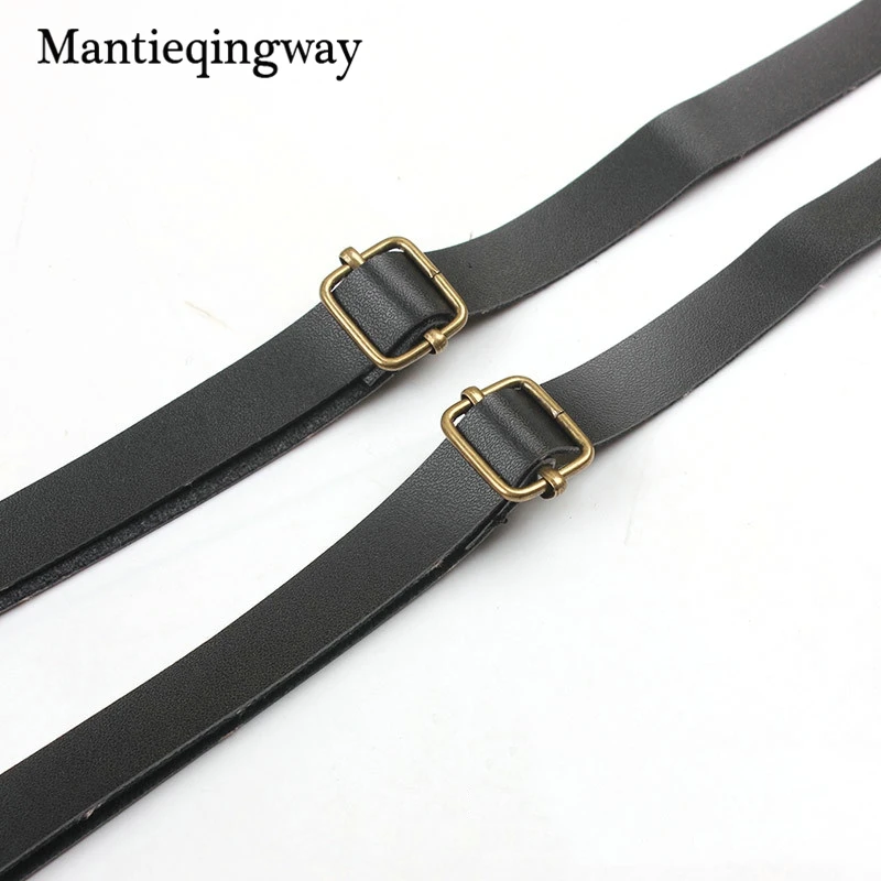 Mantieqingway 4 зажимы подтяжки Мужские Регулируемый искусственная кожа черный пояс