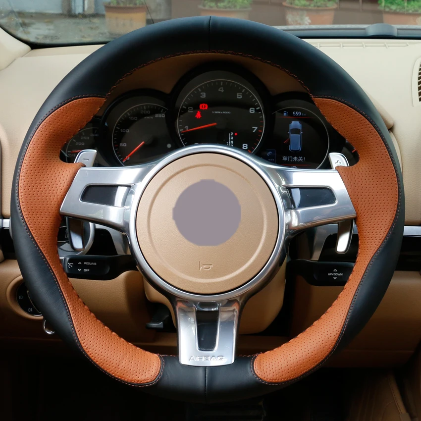 Черные кожаные коричневые автомобильные чехлы на руль для Porsche Cayenne Panamera 2012 2013 2014 |