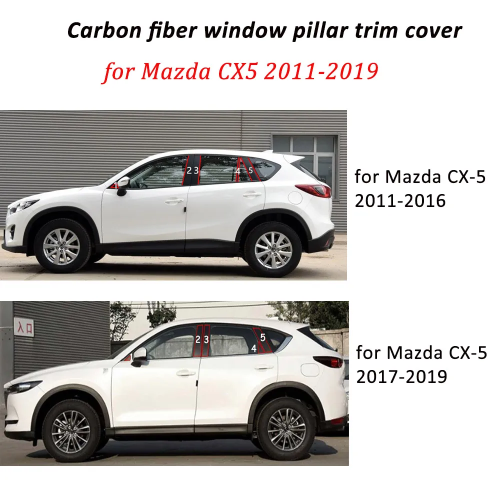 Buendeer 10 шт./компл. углеродного волокна отделка стойки протектор для Mazda CX5 2011- окно для выступаюших деталей наружные декоративные аксессуары