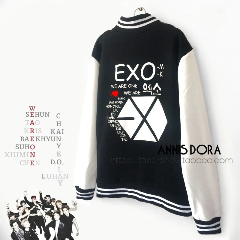EXO KRIS sehun D.O. Флисовая бейсбольная куртка TAO KAI LUHAN chanyeol с логотипом | Мужская одежда