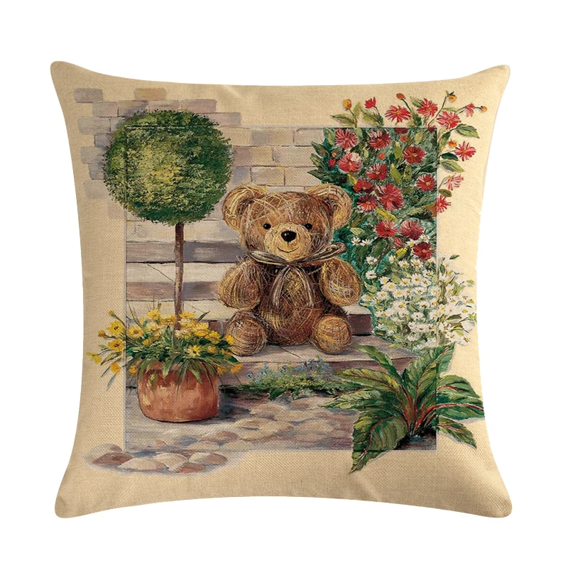 45*45 см с рисунком медведя из мультфильма хлопок лен наволочка для подушки