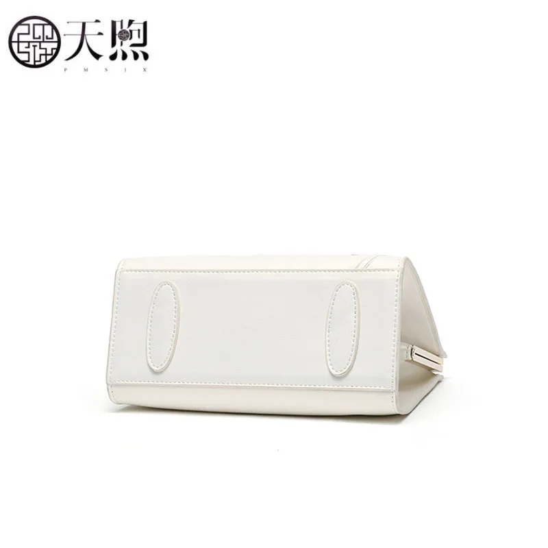 Женская кожаная сумка Pmsix белая с вышивкой | Багаж и сумки