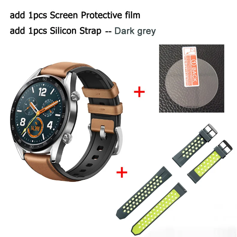 HUAWEI WATCH GT Смарт спортивные часы 1,39 дюймов AMOLED цветной экран Heartrate отчет gps плавание Бег Велоспорт сна монитор Часы - Цвет: Brown n Film n Dark