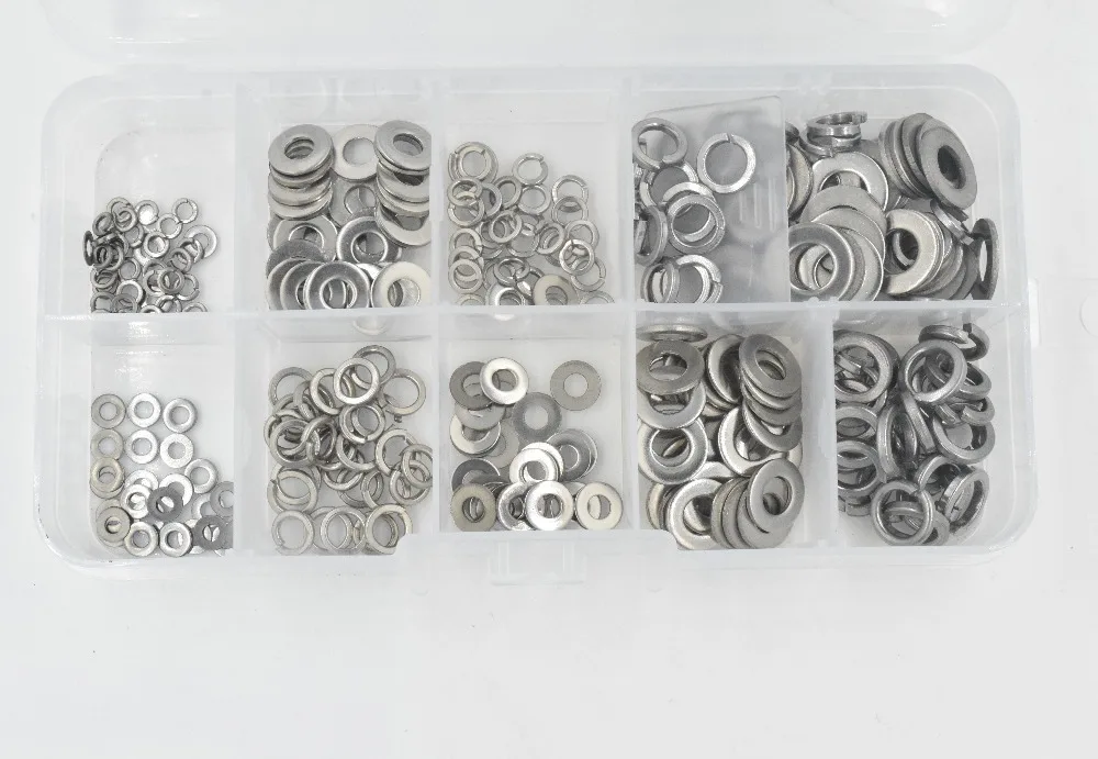 300Pcs/set Stainless Steel Flat Spring Washers M2 M3 M4 M5 M6 Assortment Set Fastener Hardware With Case | Обустройство дома