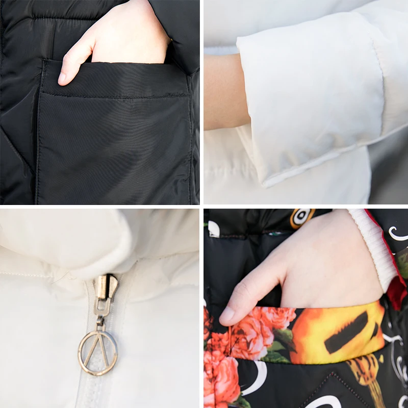 

2019 Double 2 sides Women Winter Jacket Hooded With Fur Collar Slim Female Padded Down Coat Long Ladies Parka Abrigos Mujer